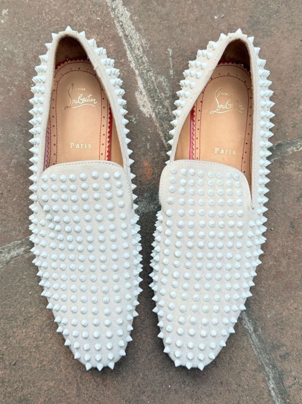 Christian Louboutin Dandelion White Spiked Loafers -size 45/11.5. Stunning!!!